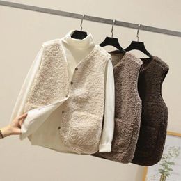 Women's Vests Female Plush Waistcoat Autumn Winter Sleeveless Vest Coat Faux Lamb Wool Short Thick Warm Women Outwear Stylish Streetwear