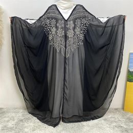 Ethnic Clothing Diamonds Abayas For Women 2024 Ramadan Eid Kimono Chiffon Cardigan Muslim Dress Batwing Sleeve Robe Islamic Djellaba Kaftan