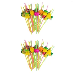 Disposable Cups Straws 120 Pcs Drink Straw Plastic Fruit Bar Beverage Honeycomb Decorative Party Favours Fruit-shaped Hawaii Themed