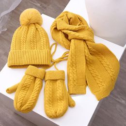 3PCS Winter Baby Hat Scarf Gloves Set Plush Lining Kids Beanie Neck Warmer Snow Outdoor Children Caps for Girls Boys 1-5Y240125