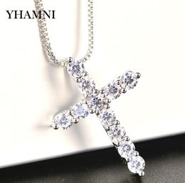 YHAMNI Luxury Cubic Zircon Pendant Necklace 925 Sterling Silver Jesus Jewellery For Women Gift HZL0055980594