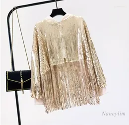 Women's Jackets Gold Sequins Coat Jazz Dance Group Dancing Hip Hop Youth Sequined Performance Cloth Oversized Jacket Top