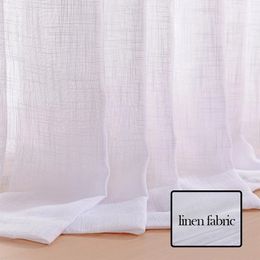 BILEEHOME White Linen Tulle Curtain in the Living Room Bedroom Modern Flax Voile Curtains Finished Sheer Window Drapes Thick 240118