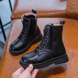 Boots Kids Fashion Sewing Winter Children Solid For Girls Thick Bottom Non-slip Korean Ankle Boys Side Zip PU