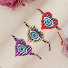 Link Bracelets Cross Border European And American Bohemian Style Japanese Miyuki Pearl Handmade Woven Love Demon Eye Women's Bracelet