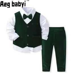 Kids Fashion Formal Suit Clothes Baby Boys Gentleman Cotton Costume Sets Childrens Wedding Birthday Dress Clothing Outfits 240122