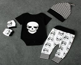 Baby Boys Halloween Suits 100 Cotton Printed Skull RomperHatPantsGloves 4PCS Sets Summer Baby boys Clothing Sets2979670