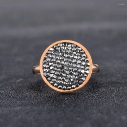 Wedding Rings FlyMango Rose Gold Color Round Shape Jewelry Stainless Steel Black Rhinestone For Women Anneau FR18031