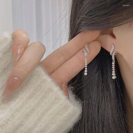 Dangle Earrings Temperament Niche Design Zircon Pearl Women's Light Luxury Advanced Mosquito Coil Disc Ear Clip Tassel Earring 2024