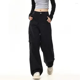 Women's Jeans Vintage Black Cargo Denim Pants Women Y2K Korean High Waist Streetwear Loose Wide Leg Trousers Bf Harajuku All-Match