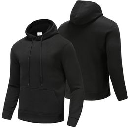 Autumn Fleece Mens Hoodies Solid Colour Loose Sweatshirts Outdoor Sports Casual Velvet Hooded Pullover Unisex Long Sleeve Tops 240201