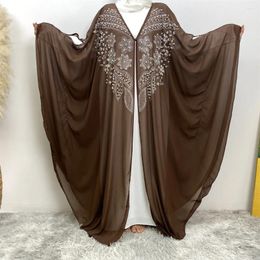 Ethnic Clothing African Women Muslim Open Abaya Diamond Kimono Bat Sleeve Maxi Dress Dubai Kaftan Arab Eid Ramadan Robe Morocco Evening