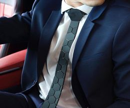 Classic Style Geometric Black Tie Honeycomb Acrylic Matte Fashion Slim Necktie Hex Necktie Business Gift Box Shirt Blazer Jewels A1061653