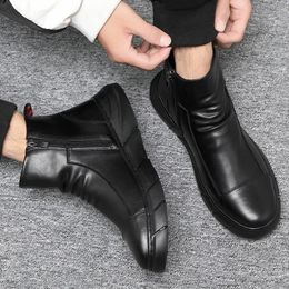 Men Chelsea Boots Slipon Waterproof Ankle Boots Retro Black Men Fashion Boots Motorcycle Shoes Plus Size 48 240126