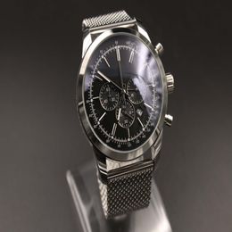 PC man quartz watch stainless steel black dial silver case 1884 Six pin multi function 46mm219F