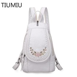 Fashion Embroidery Women Backpack Rhombic Lattice Pattern Leather Ladies Lightweight And Soft 240130