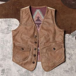 Men's Vests American Retro Vest Leather Sleeveless Waistcoat Western Turtle Crack Cowhide