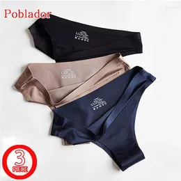 Women's Panties 3Pcs/lot Sexy Silk Sport Underwear Seamless Solid Thongs Low Waist Soft Comfort Breathable Lady Lingerie T-Back
