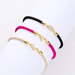 Charm Bracelets 2024 Pave Zircon A-Z Letter Bracelet For Women Colourful Adjustable Rope Initial DIY Couple Accssories Gifts