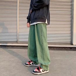 Mens Jeans Cargo Hong Kong Style Trend Street Baggy Green Denim Trousers Wide Leg Casual Fashion Male Pants