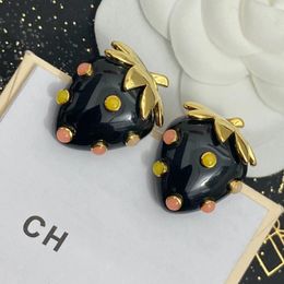 Stud Earrings Luxury Black Strawberry Plant Design Fashionable And Cute Jewelry 2024 Girl Christmas Gift