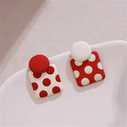 Dangle Earrings Trendy Round Square Polka Dot Korean Geometric Red White Asymmetric Drop Earring Unique Design Woman Ear Jewellery Gift