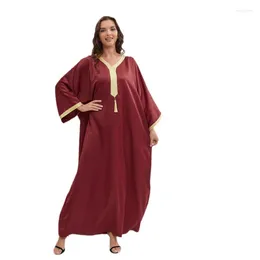 Ethnic Clothing Large Womens Muslim Dress Bat Sleeve Long Casual Loose V Neck Temperament Robe Abayas For Women