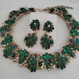 Fashion Green Crystal Rhinestone Large Collar Big Choker Necklace Women Statement Indian Wedding Jewellery 240125