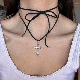 Pendant Necklaces Cross Choker Tie Neckband Chain Jewellery Gift Alloy Material Necklace For Girl Woman