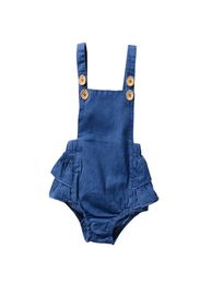 New Spring Baby Girls Romper Kids Toddler Denim Ruffle Onepiece Jumpsuit Fashion Toddler Onesies4600163