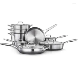 Cookware Sets 13-Piece Pots And Pans Set Stainless Steel Kitchen With Stay-Cool Handles Steamer Insert Dishwasher Safe