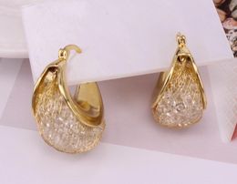 Stud Earrings 5pair -22x29mm Round Shape 18k Gold Plated Copper Metal Crystal Earring / Hoops Jewelry Findings