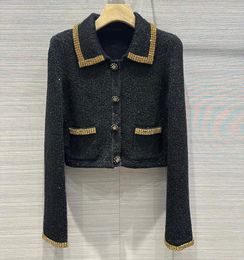 Women's Jackets Rhinestone Sequin Knitted Cardigan Vintage Celebrity Style Small Slim Fit Short Top Over Autumn Wear