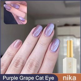 Nika Purple Grape Crystal Cat Eye Gel Nail Polish 15ml Glass Bead Magnetic Gel Semi Permanent Soak Off Nail Gel For Nail Salon 240129