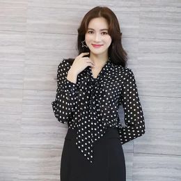 Women's Blouses Women Blouse Fall Wear Long Sleeves Shirt Bow Black White Polka Dot Chiffon Top Blusas Ropa De Mujer