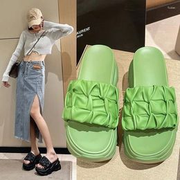 Slippers Shoes Casual On A Wedge Slipers Women Platform Slides Low Luxury 2024 Summer Rome Basic Hoof Heels TPR Fabric Fashion