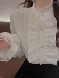 Women's Blouses White Blouse Women Long Sleeve Lace Ruffles Shirts Female French Elegant Sweet Tops Ladies Korean Fashion Blusas Para Mujer