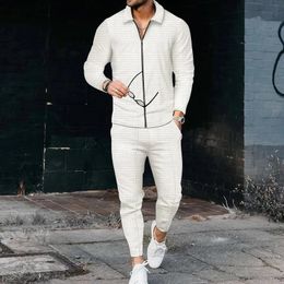 Summer Mens Polo Shirt High Quality Suit Men Fashion Print Outdoor Casual Zipper Pants Long Sleeve Set 240202