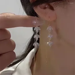 Dangle Earrings Korean Zircon Long Tassel Ear Line For Women Elegant Rose Flower Pearl Wedding Party Jewelry Gift