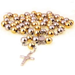 Chains Stainless Steel 4/6/8/10mm Wide Round Beads Chain Rosaries Necklace Catholicism Prayer Religious Cross Pendant Jewelry