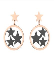Stud 316L Stainless Steel Hollow Round Four Gold Black Star Earrings Titanium Female Rose No Fade1864275