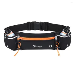 Outdoor Bags Fanny Pack With Bottles Multiple Pockets Exercise Waist Pouch Reflective Strip Adjustable Strap For Running Hiking Climbing