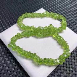 Strand Natural Green Peridot Olivine Oval Beads Bracelet 7mm Women Men Stretch Healing Crystal Clear Round