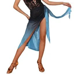 Stage Wear Irregular Half-body Skirt Women Gradient Blue Ladies Costume Female Latin Dance Costumes Spring Summer Long