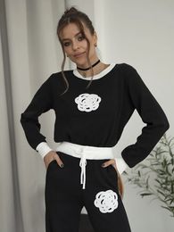 Two Piece Set Women Outfit Winter Outfit Embroidery Sweater Matching Sets Knit Tracksuit Casual Wear Set For Women 240202