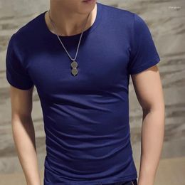 Men's Suits A3276 Men Summer O Neck Casual T Shirt Collar White Plain T-shirts Short Sleeve Undershirt Slim Fit Tops