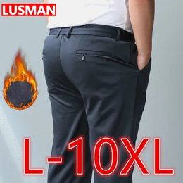 Men Pants Big Size 10XL Winter Warm High Waist Sports Casual Pants Stretchy Fabric Long Pants Trousers 240122