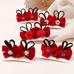Hair Accessories 2Pcs Classic Tang Style Headwear Wig Clip Chinese Red Kids Tassel Ponytail Spring Festival Lucky Children