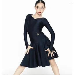 Stage Wear 2024 Children Latin Dance Dress For Girls Long Sleeved Black Skirts Suit Ballroom Competition Clothing DN12292