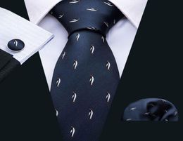 Luxury Mens Tie Dark Blue Tie With Cute Penguin Small Pattern Set Handkerchief and Cuffs Whole Business Wedding N50708765823